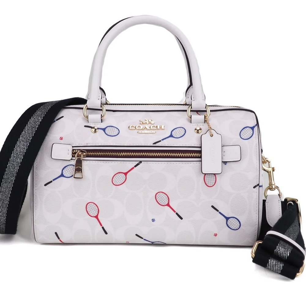Coach White Tennis Print Rowan Satchel Bag